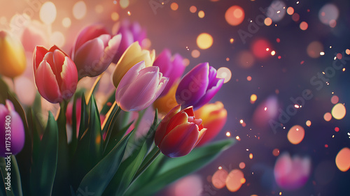 Kartka na międzynarodowy dzień kobiet. Kolorowy bukiet tulipanów  © Paweł Ziółkowski