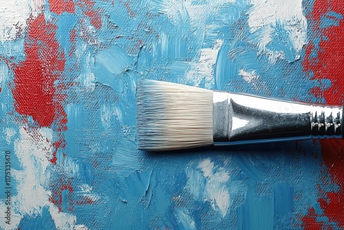 closeup of a paintbrush skillfully applying textured strokes to a blank canvas capturing the essence of artistic creation and the beauty of selfexpression through color photo