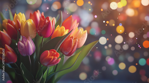 Kartka na międzynarodowy dzień kobiet. Kolorowy bukiet tulipanów  © Paweł Ziółkowski