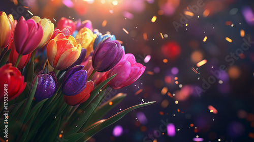 Kartka na międzynarodowy dzień kobiet. Kolorowy bukiet tulipanów  © Paweł Ziółkowski