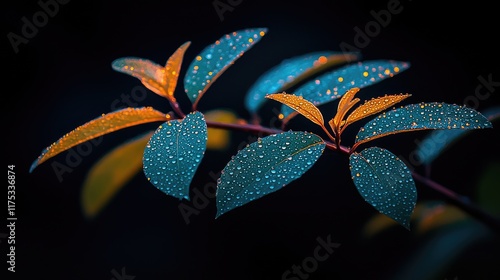 Close-up of Dew-Covered Leaves: Vibrant Colors and Nature's Beauty