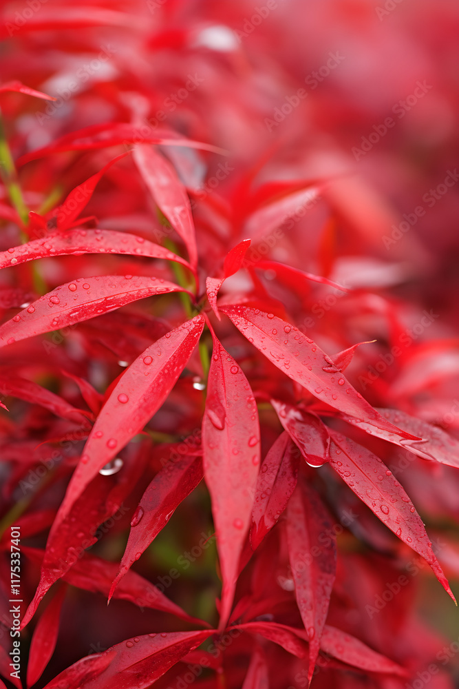 Vivid Autumn-Winter Display of Heavenly Bamboo 'Firepower' in a Rustic Morning Forest Setting Vivid Autumn-Winter Display of Heavenly Bamboo 'Firepower' in a Rustic Morning Forest Setting