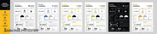 Multiple Colors Set of  Brand Guideline Single Page Sheet Template and Presentation 