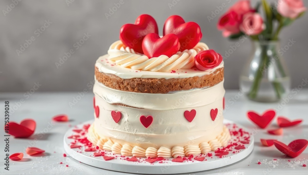 Valentine's Day heart-shaped cake on white background Valentine's Day heart-shaped cake on white background