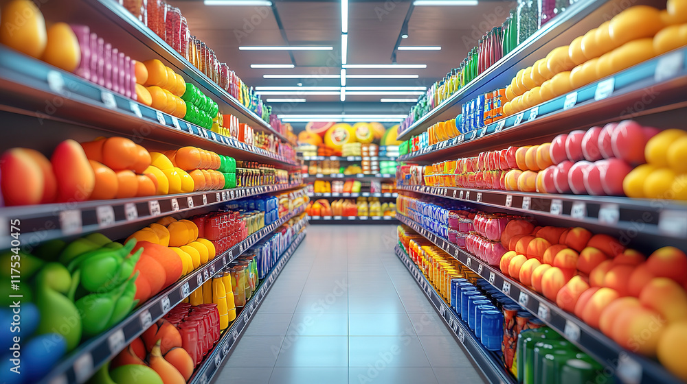 Fototapeta premium Colorful Supermarket Aisle with Diverse Products