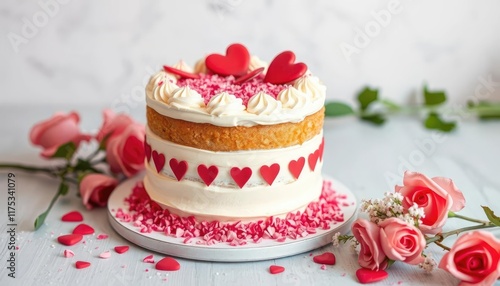 Wallpaper Mural Valentine's Day cake on light background, decorated with hearts and roses. Ideal for birthday or special occasion Torontodigital.ca