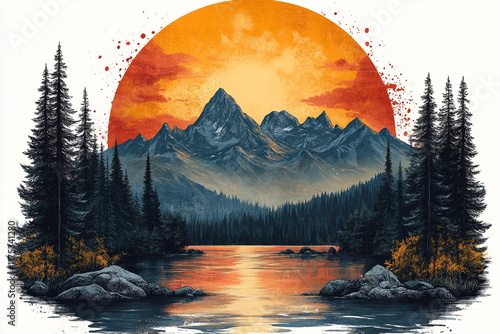 Wallpaper Mural Majestic Mountain Lake Sunset Landscape Scene Torontodigital.ca