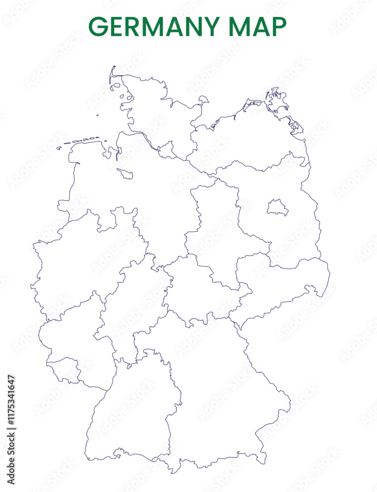 High detailed map of Germany. Outline map of Germany. Europe High detailed map of Germany. Outline map of Germany. Europe