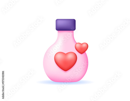 love potion concept. love drink. illustration of a pink bottle with a heart. happy valentines day. icon or symbol. minimalist 3d style design. element