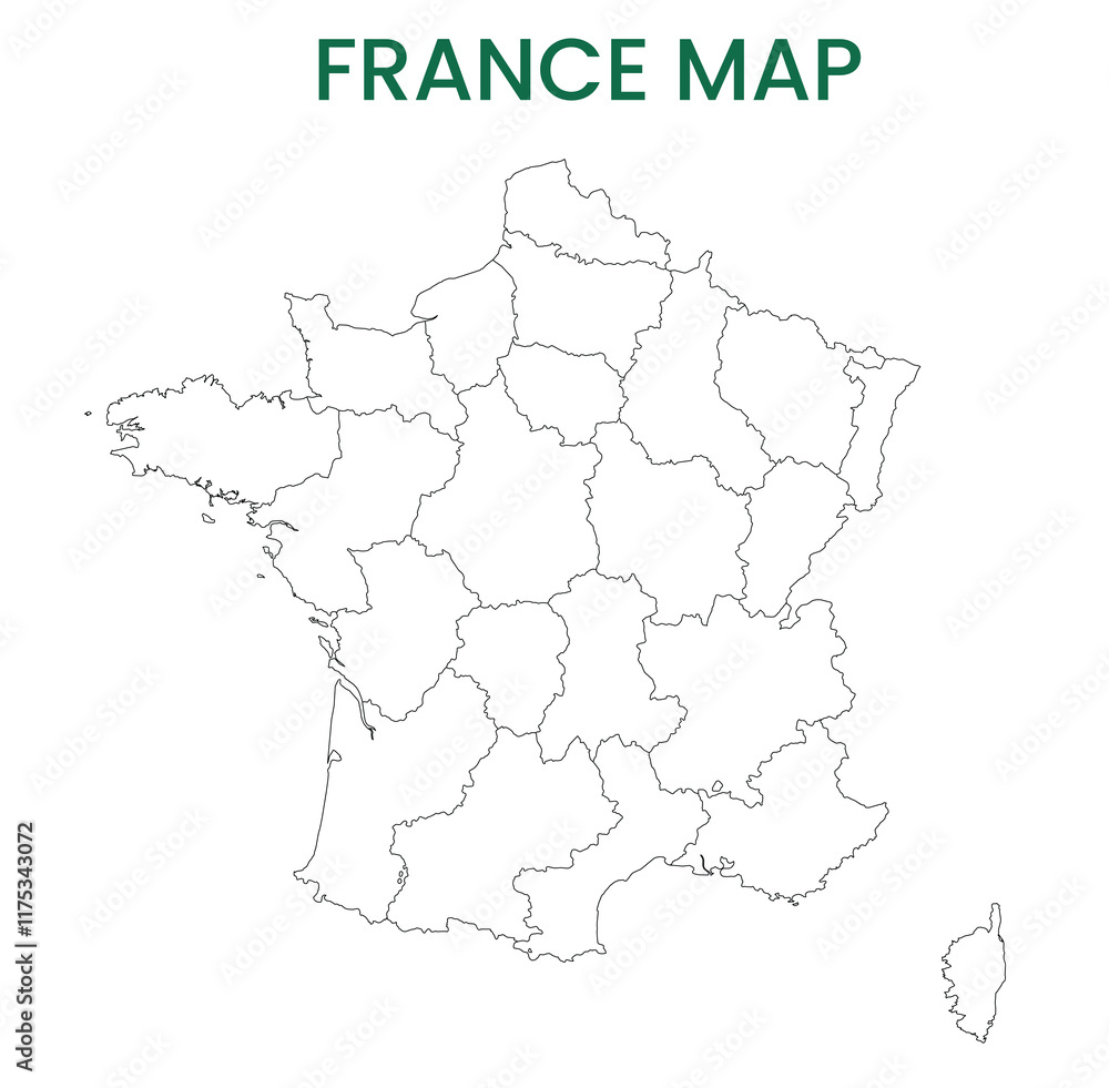 High detailed map of France. Outline map of France. Europe High detailed map of France. Outline map of France. Europe