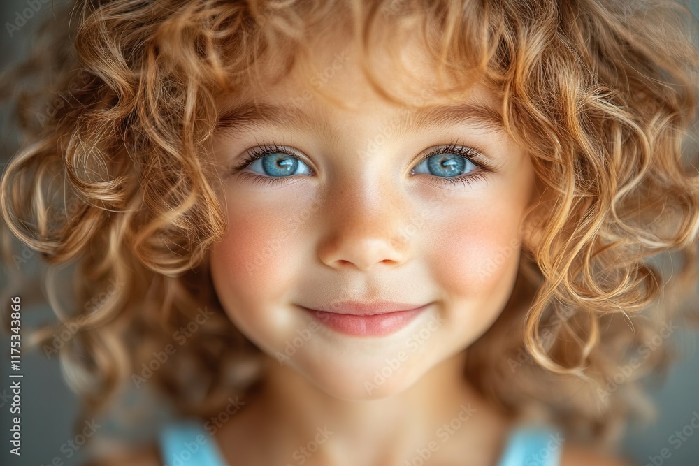 closeup portrait of a cheerful child with curly hair radiating joy and innocence against a soft blurred background capturing the essence of childhood happiness closeup portrait of a cheerful child with curly hair radiating joy and innocence against a soft blurred background capturing the essence of childhood happiness