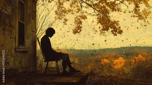 Autumn Solitude: A Man Silhouetted Against a Fall Landscape