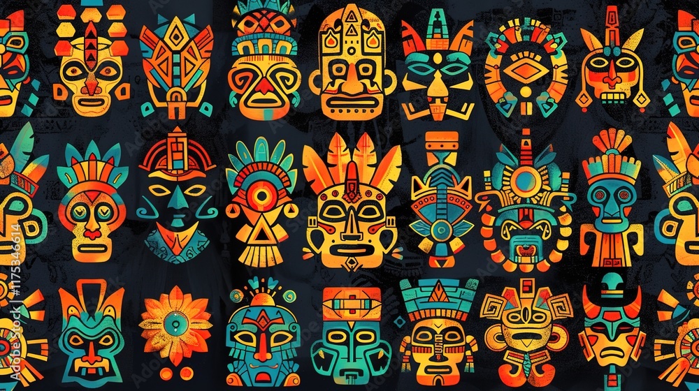 Naklejka premium aztec symbol seamless pattern wallpaper