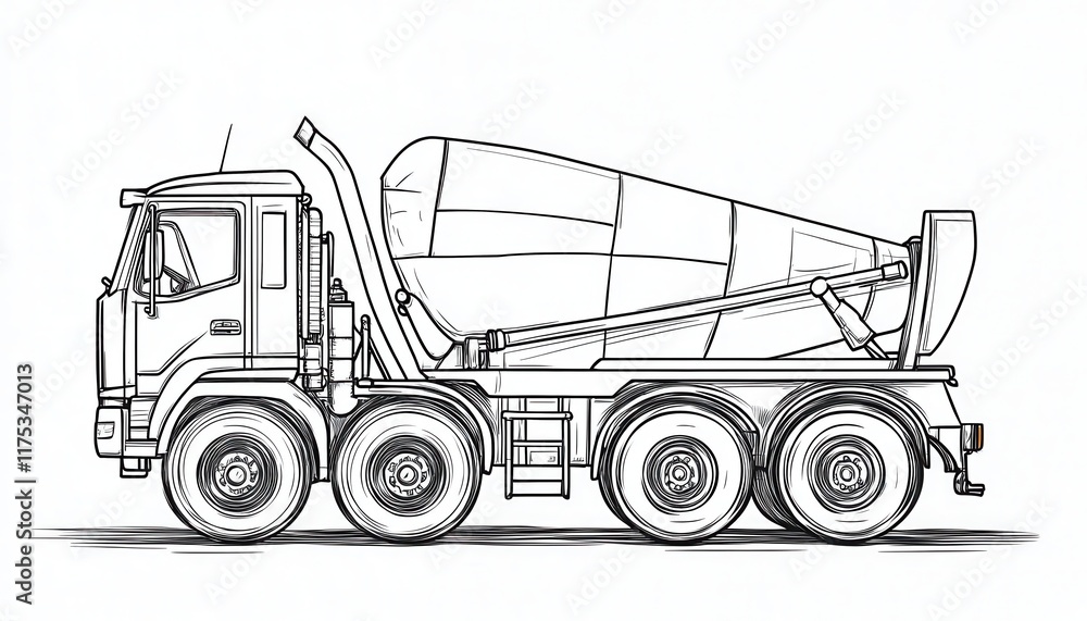 A simple line drawing of a cement mixer truck perfect for coloring activities or construction-themed projects for kids and adults. A simple line drawing of a cement mixer truck perfect for coloring activities or construction-themed projects for kids and adults.
