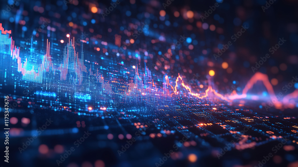 Obraz premium Glowing Blue Chart Wallpaper with Grid for Investment Concepts