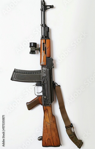 AK 47 assault rifle, first pattern. Isolated on white background.