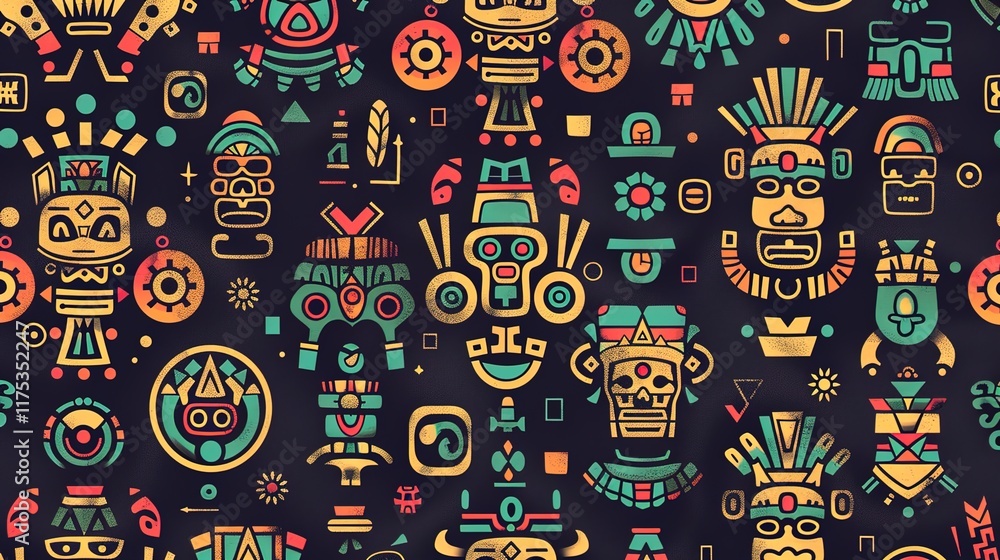 Naklejka premium aztec symbol seamless pattern wallapper