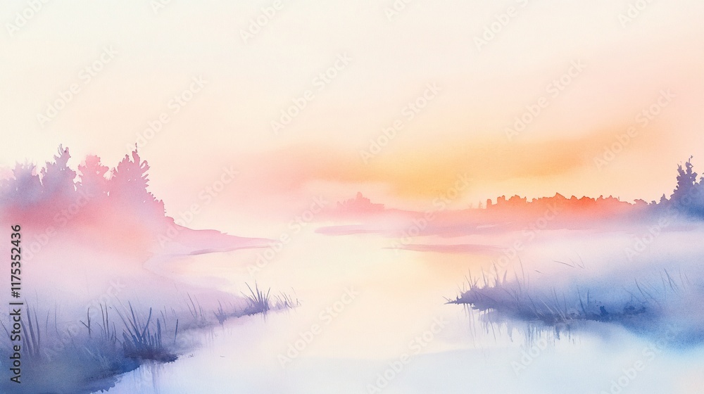 Fototapeta premium Serene Sunrise over Misty Lake