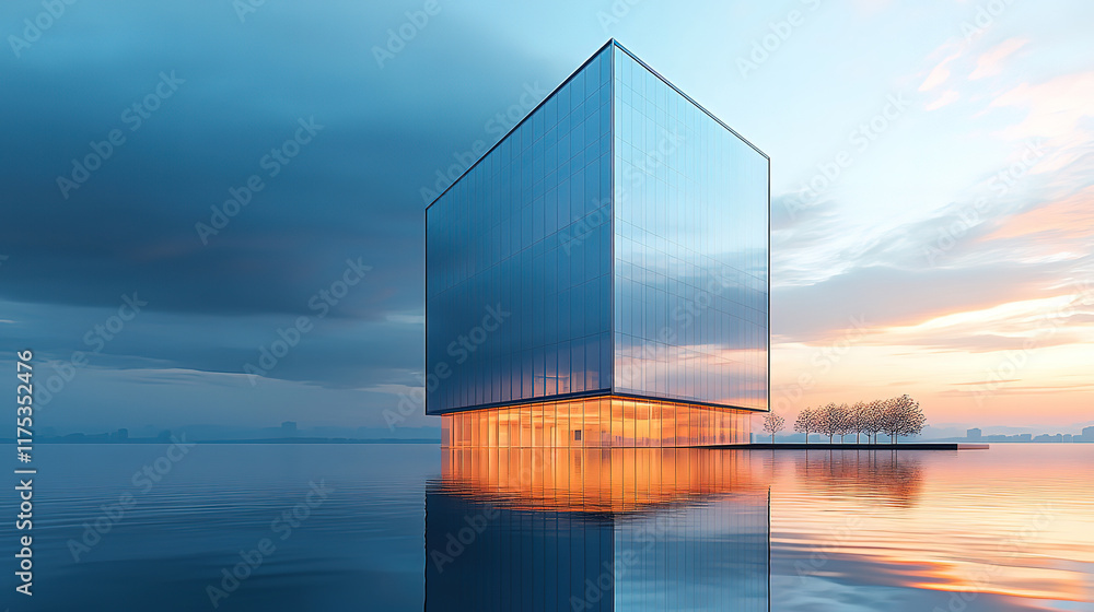 Fototapeta premium Glass Facade Office Tower Reflecting the City