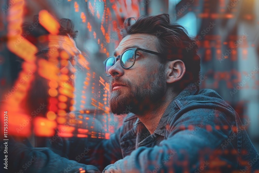 Contemplative Man Analyzing Data Trends Urban Setting Portrait Photography Modern Vibe Contemplative Man Analyzing Data Trends Urban Setting Portrait Photography Modern Vibe