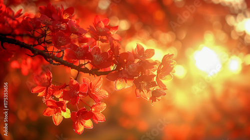 Vibrant Red Blossoms in Golden Sunset Glow..