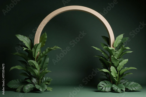 tropical inspired scene minimalist archway plants photo