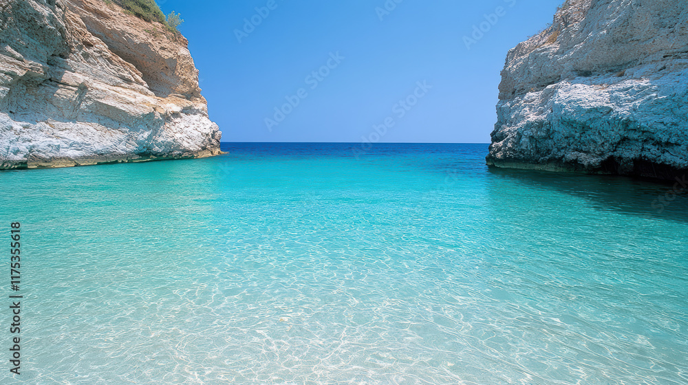 Fototapeta premium stunning beach with clear turquoise water and rocky cliffs