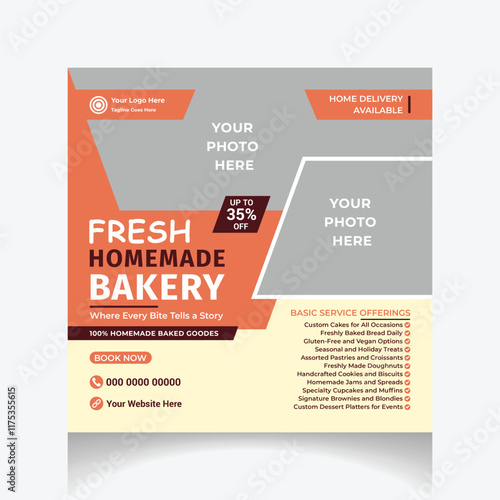 fresh homemade bakery social media post design template