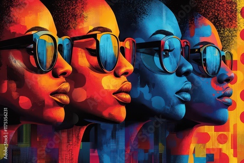 colorful abstract illustration celebrating black history month showcasing diverse representations of africanamericans across various fields the vibrant palette conveys pride strength and unity photo