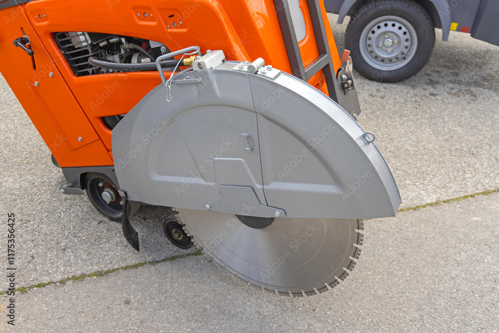Powerful Diesel Walk Behind Concrete Floor Saw Machine at Construction Site