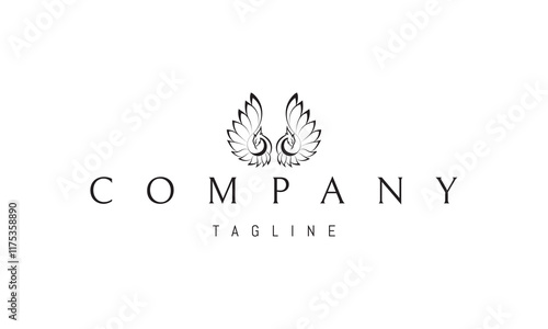 Vector logo with an abstract image of two birds with raised wings.