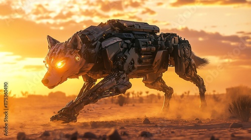 Cybernetic Wolf at Sunset: A Digital Art Masterpiece