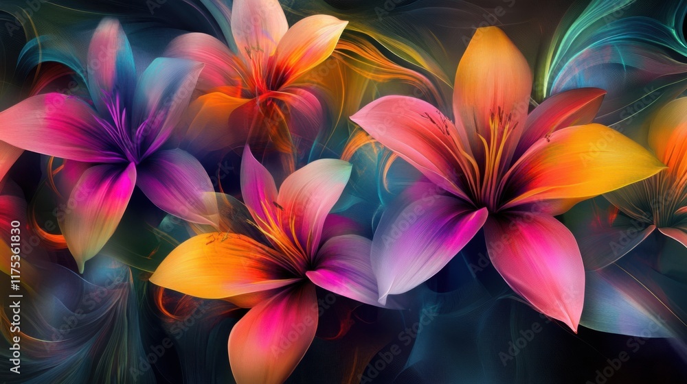 Abstract blooming flower bunch illustration, Ultra HD, colorful artistic design, dynamic composition