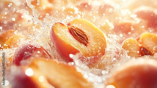 Juicy Peaches Splashing in Water: A Refreshing Summer Delight