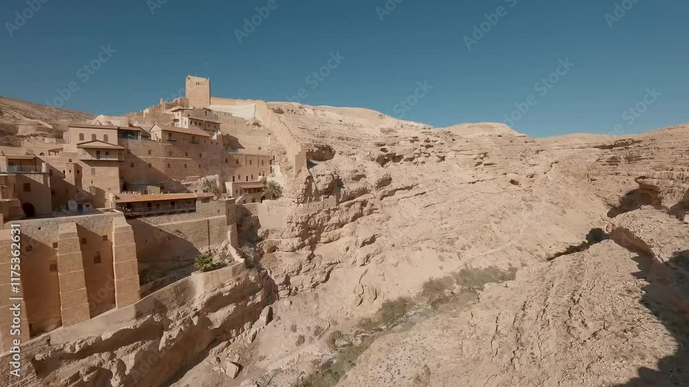 Aerial FPV video above the sacred monastery of Mar Saba Israel Aerial FPV video above the sacred monastery of Mar Saba Israel