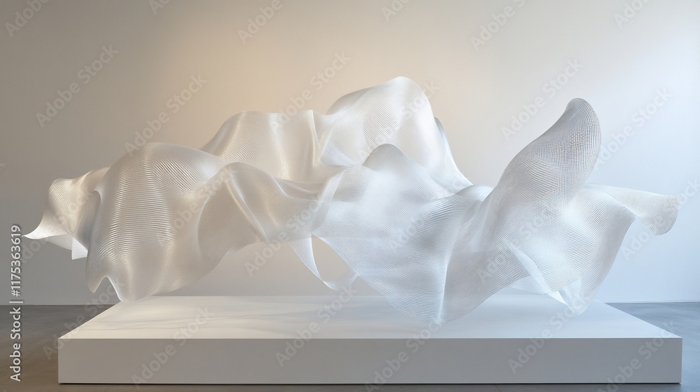 Sculptural Flow: A White Fabric's Dance in Minimalist Setting Sculptural Flow: A White Fabric's Dance in Minimalist Setting