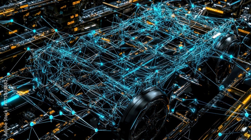 Fototapeta premium Futuristic Car Chassis: Networked Vehicle Technology
