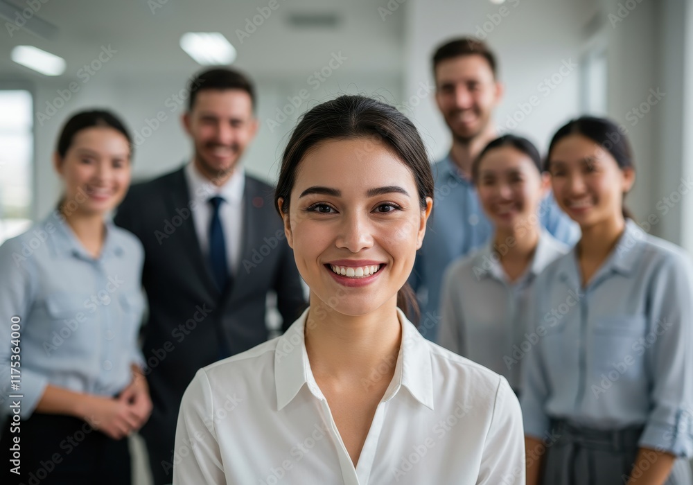 Fototapeta premium A diverse group of professionals smiling at the camera in a modern office setting