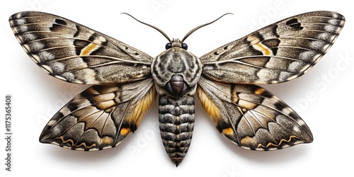 Rare Deaths Head Hawkmoth Acherontia Atropos, Isolated on White, Black and White Night Photography photo