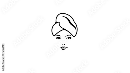 woman with towel on head, black isolated silhouette