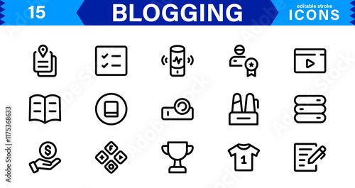 Professional Blogging Icons. Flat, Minimal for Writers, Bloggers, Websites, Content Creation, SEO, and Digital Marketing photo