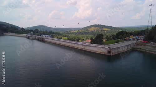 Wallpaper Mural Panoramic view of Solina dam and calm lake with reflections of the sky and hills. Torontodigital.ca
