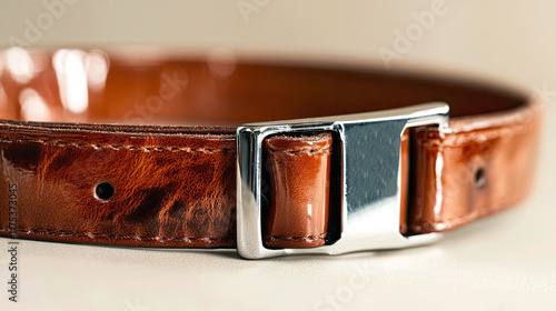 Simple Leather Dog Collar With Shiny Metal Tag Showcasing Personalized Engraving Details photo