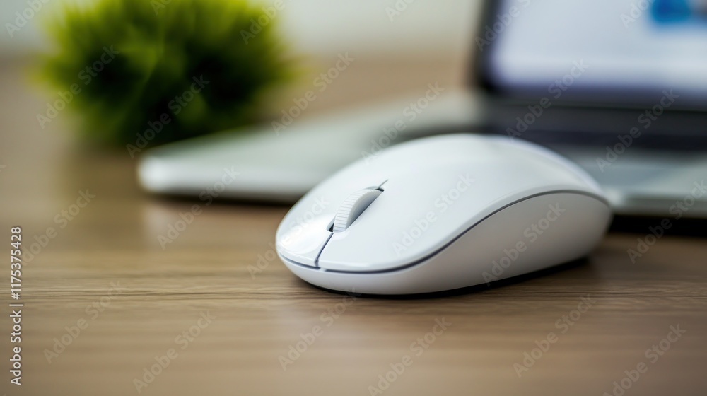 White Wireless Computer Mouse on Wooden Desk White Wireless Computer Mouse on Wooden Desk