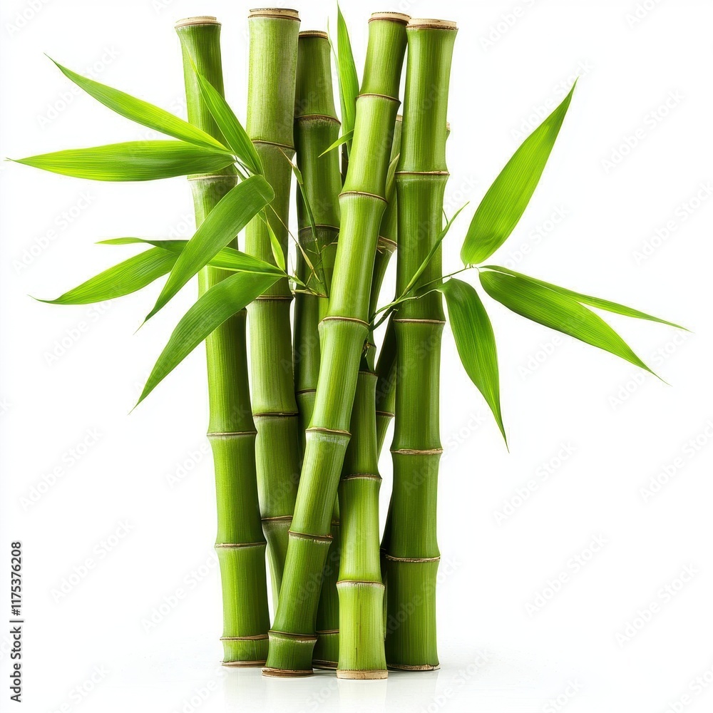 Fototapeta premium A bamboo stalk, natural element, realistic style, vibrant green, isolated on white background