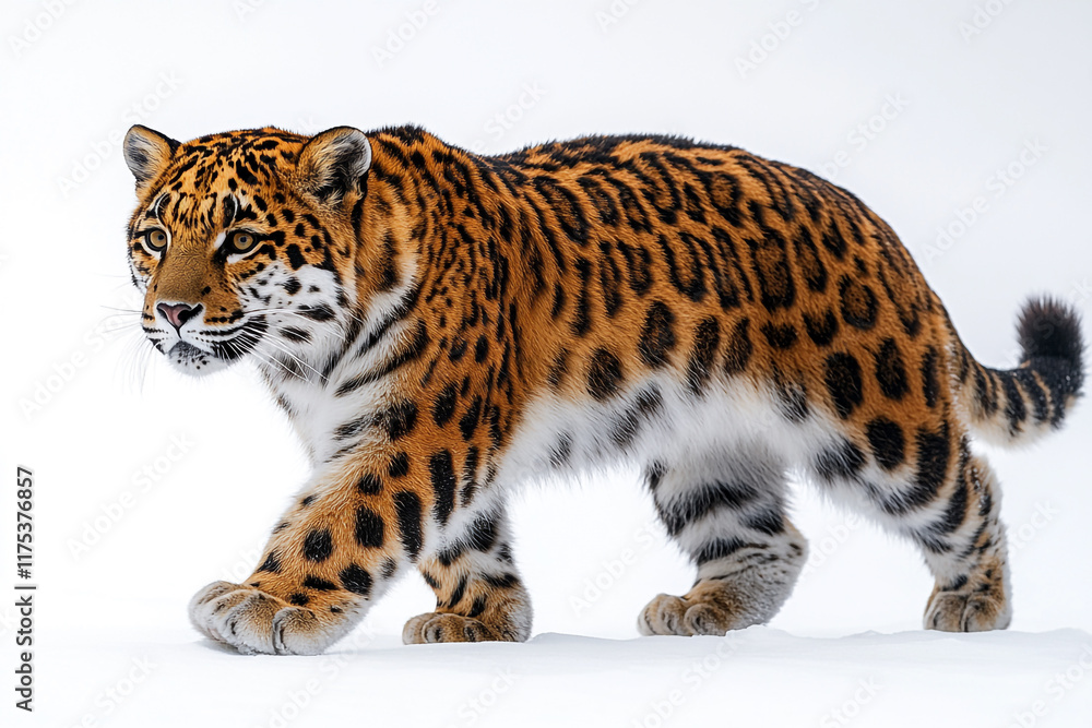 Obraz premium Amur Leopard Walking Through Winter Snow