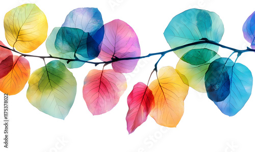 Colorful leaves on a branch, watercolor style.