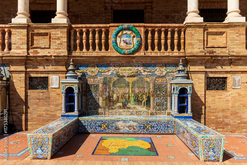 BANCO CON EL NOMBRE DE LA PROVINCIA DE GUADALAJARA EN SEVILLA plaza de España detalles 2025 Andalucia tourism spain Sevilla 
 photo