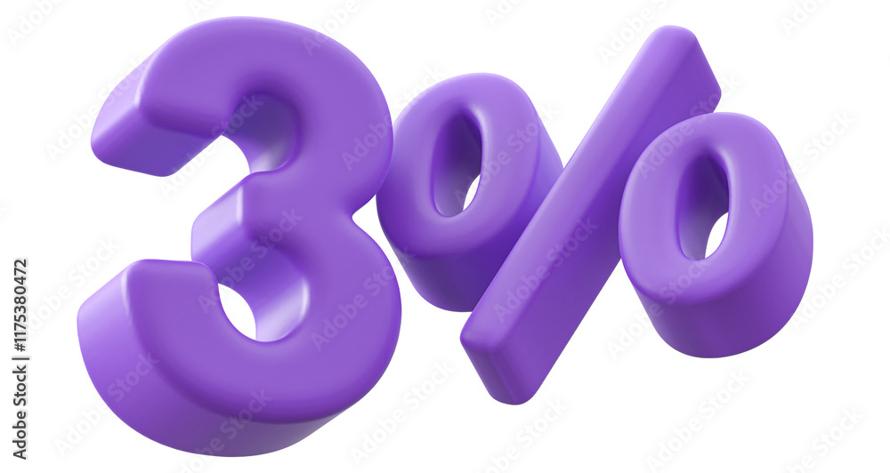 3 Percent Purple Number Promotion 3D Render 3 Percent Purple Number Promotion 3D Render