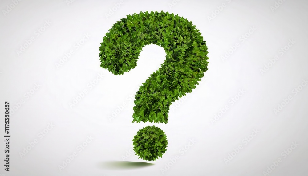 Eco-Friendly Question Mark Symbol Made of Lush Green Leaves on White Background Representing Sustainability, Nature, and Environmental Awareness
Eco-Friendly Question Mark Symbol Made of Lush Green Leaves on White Background Representing Sustainability, Nature, and Environmental Awareness